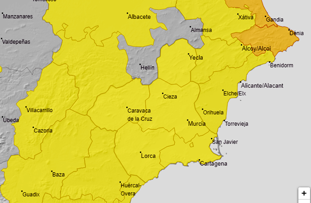 La Regin de Murcia estar en aviso amarillo por lluvias y tormentas el jueves 9 de octubre